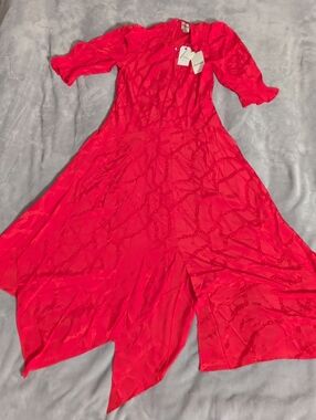 Zadig & Voltaire Vibrant Red Asymmetrical Handkerchief-Hem Dress NWT Sz Sm